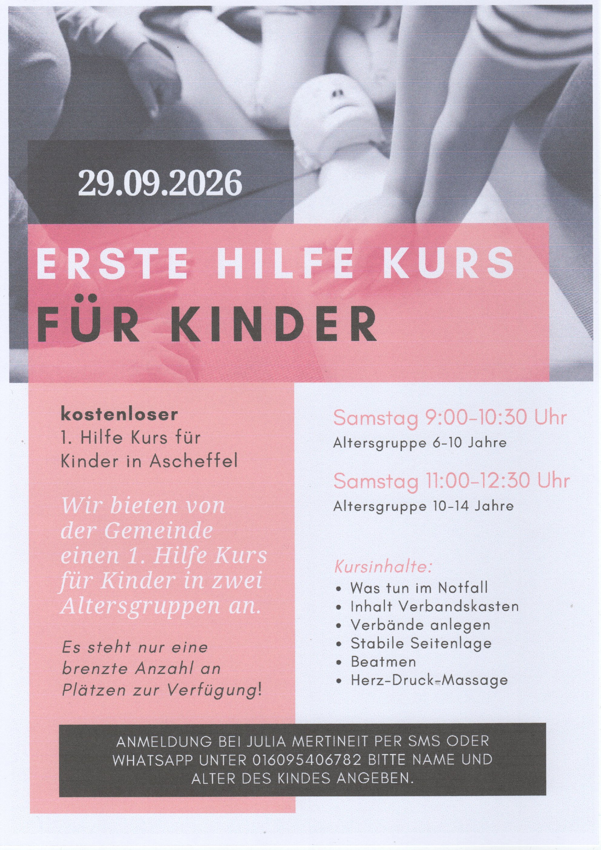 Erste-Hilfe-Kurs für Kinder - Hier klicken zum Vergrößern Erste-Hilfe-Kurs für Kinder
