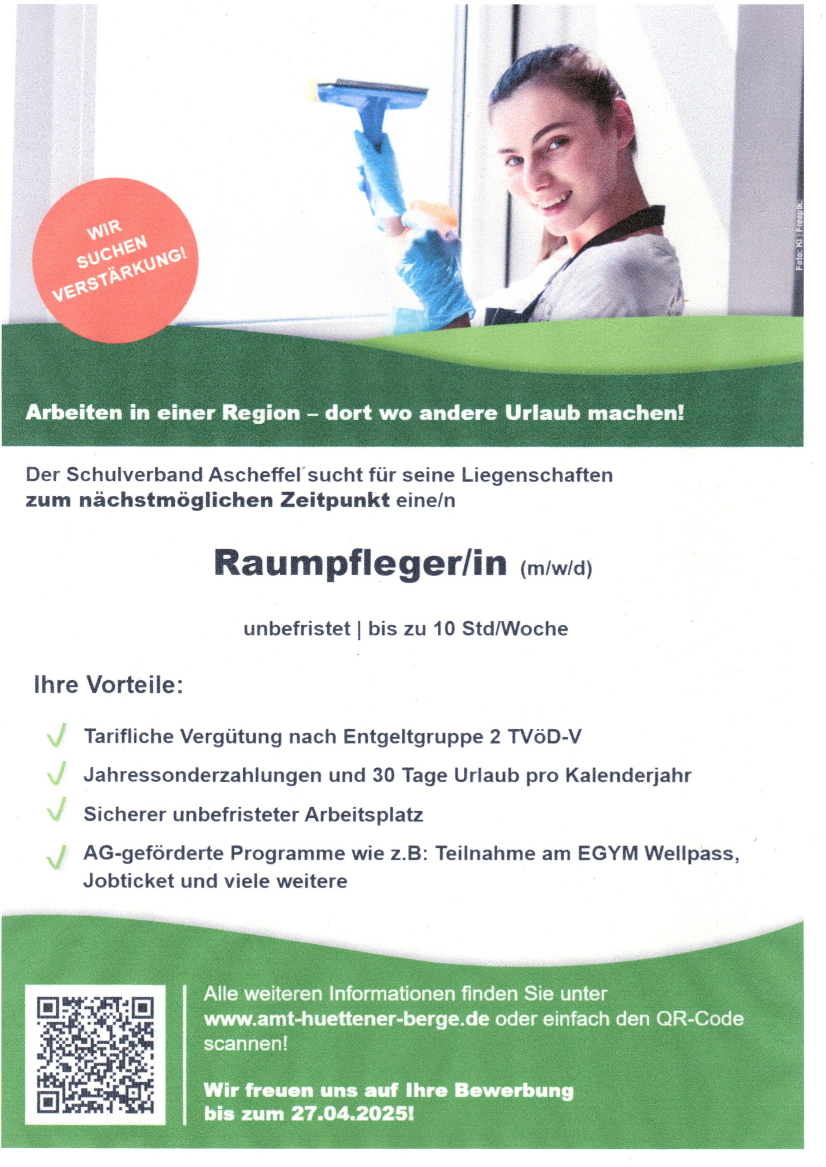 Flyer: Stellenausschreibung Raumpfleger/in